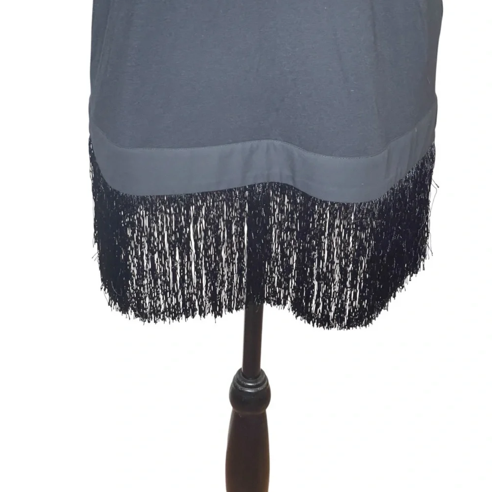 J.Crew Solid Black Fringe Tank Drape Top Tunic B6374 Sleeveless Classic S